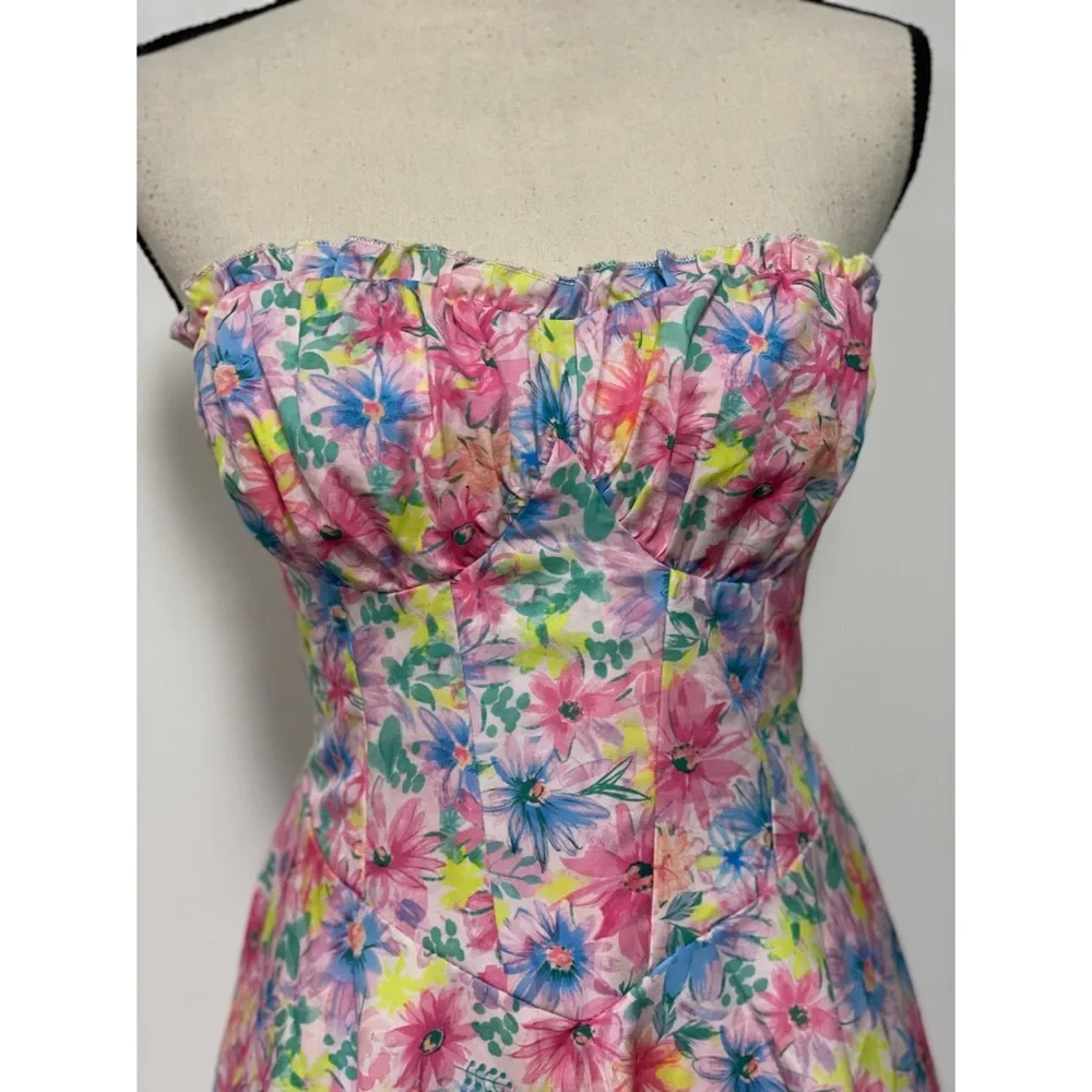 Shein Strapless Floral Mini Dress Pink Size L - Picture 4 of 13